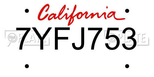 7YFJ753 California License Plate