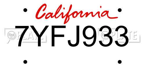 7YFJ933 California License Plate