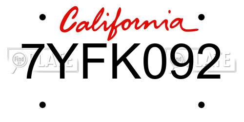 7YFK092 California License Plate