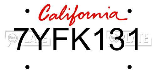 7YFK131 California License Plate