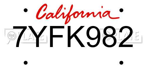 7YFK982 California License Plate