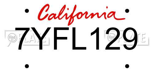 7YFL129 California License Plate