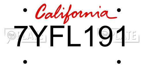 7YFL191 California License Plate
