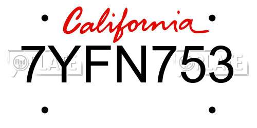 7YFN753 California License Plate