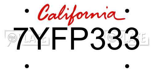 7YFP333 California License Plate