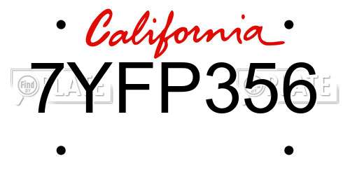7YFP356 California License Plate