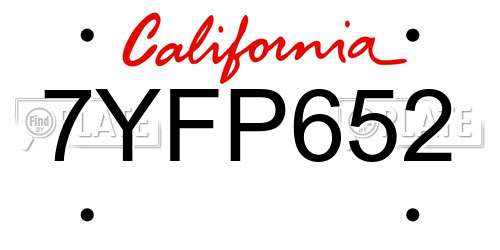 7YFP652 California License Plate