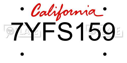 7YFS159 California License Plate