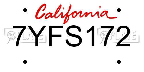 7YFS172 California License Plate