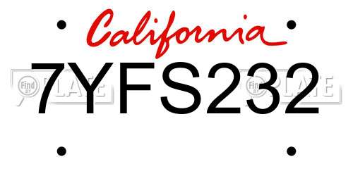 7YFS232 California License Plate