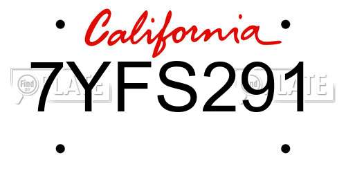 7YFS291 California License Plate
