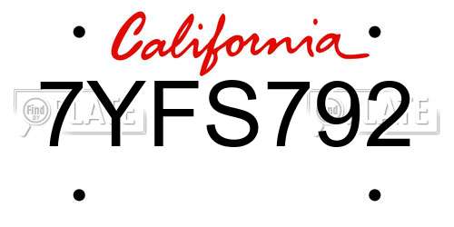 7YFS792 California License Plate