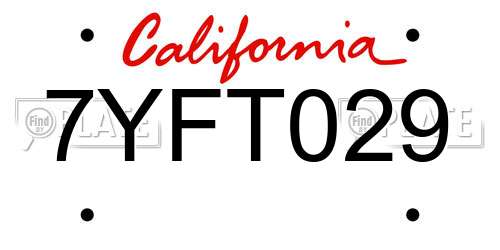 7YFT029 California License Plate