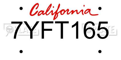 7YFT165 California License Plate