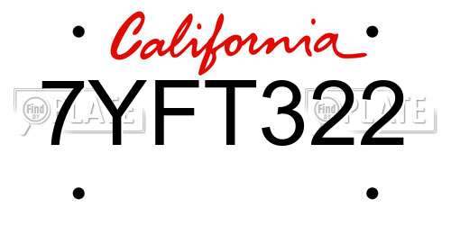 7YFT322 California License Plate