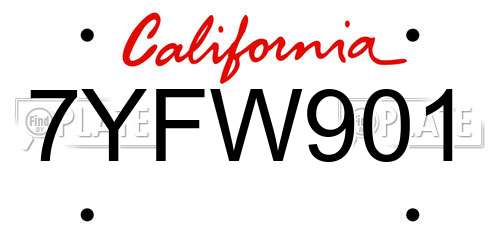 7YFW901 California License Plate