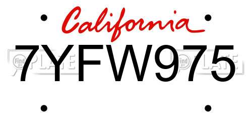 7YFW975 California License Plate