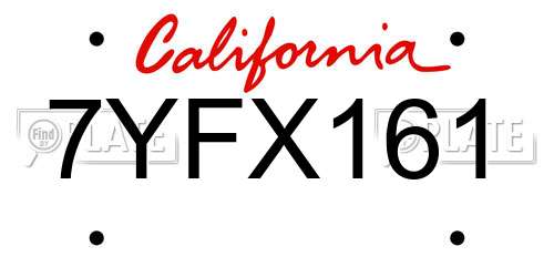 7YFX161 California License Plate