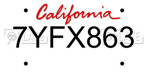7YFX863 California License Plate