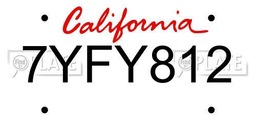 7YFY812 California License Plate