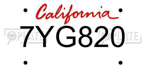 7YG820 California License Plate