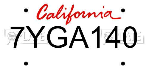 7YGA140 California License Plate