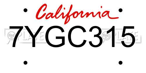 7YGC315 California License Plate