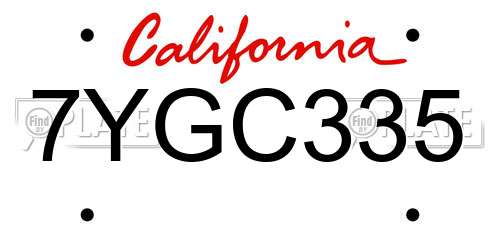 7YGC335 California License Plate