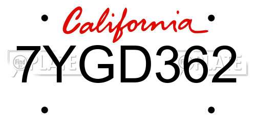 7YGD362 California License Plate