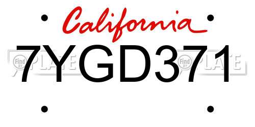 7YGD371 California License Plate