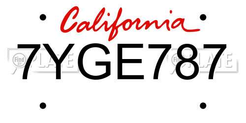 7YGE787 California License Plate