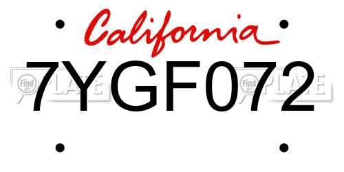 7YGF072 California License Plate