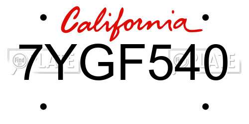7YGF540 California License Plate