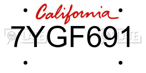 7YGF691 California License Plate