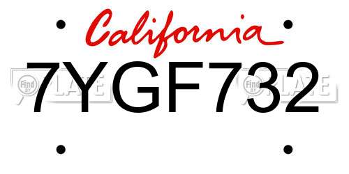 7YGF732 California License Plate