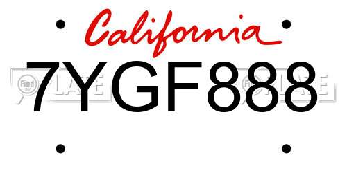 7YGF888 California License Plate