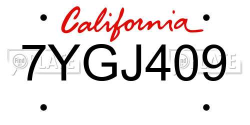 7YGJ409 California License Plate