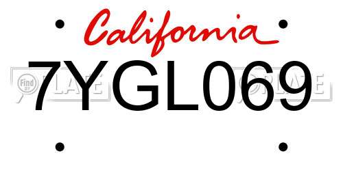 7YGL069 California License Plate