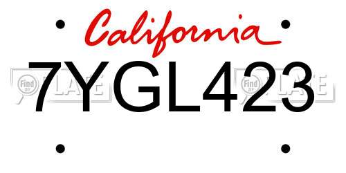 7YGL423 California License Plate