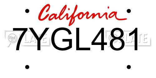 7YGL481 California License Plate