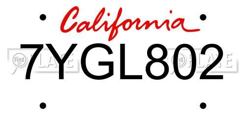 7YGL802 California License Plate