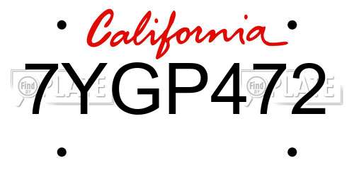 7YGP472 California License Plate
