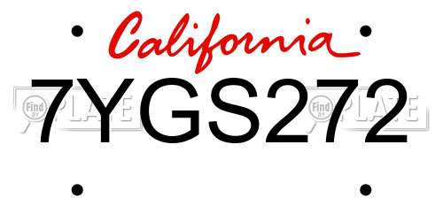 7YGS272 California License Plate