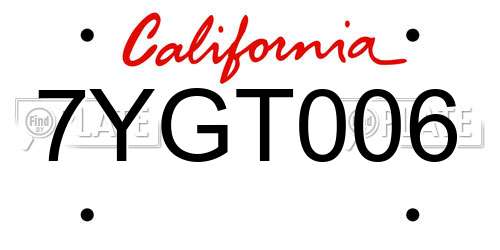 7YGT006 California License Plate