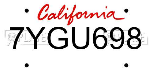 7YGU698 California License Plate