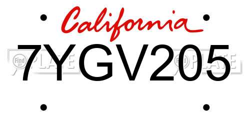 7YGV205 California License Plate