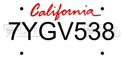 7YGV538 California License Plate