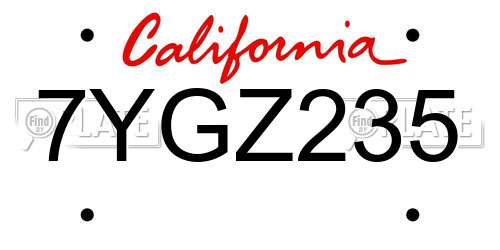 7YGZ235 California License Plate