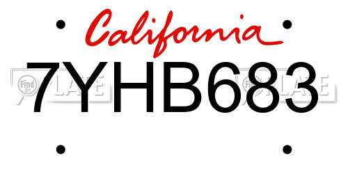 7YHB683 California License Plate
