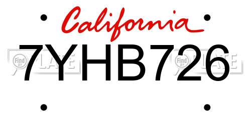 7YHB726 California License Plate